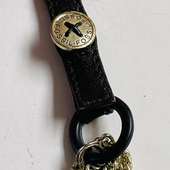 Fossil Silver Tone Necklace Braided Chunky Chain Leather Cord Closure Boho - Picture 5 of 8